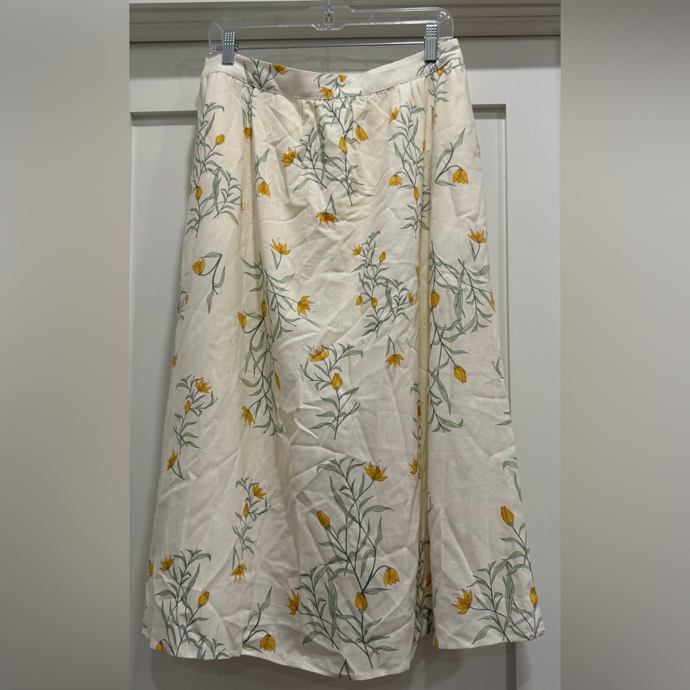 Joie Ivory Skirt w/ Yellow Floral Pattern